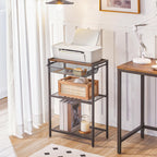 HOOBRO 28.7 Inch Tall Side Table, 3-Tier Industrial Telephone End Table with Adjustable Metal Mesh Basket, Desk Side Table with Storage Shelves, for Living Room, Bedroom, Rustic Brown BF06DH01