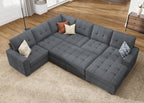 HONBAY Sectional Sleeper Sofa with Pull Out Bed, Sleeper Sectional Couch for Living Room, Sofa Bed with Storage Chaise, Velvet Black