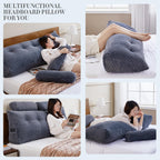 EUHAMS Wedge Headboard Pillow - Bed Wedge Pillow for Headboard Triangular Headboard Pillow with Neck Roll Pillow-Large Bolster for Sitting in Bed Backrest Positioning Support (Grey,59x8x20 Inches) - Grand Goldman