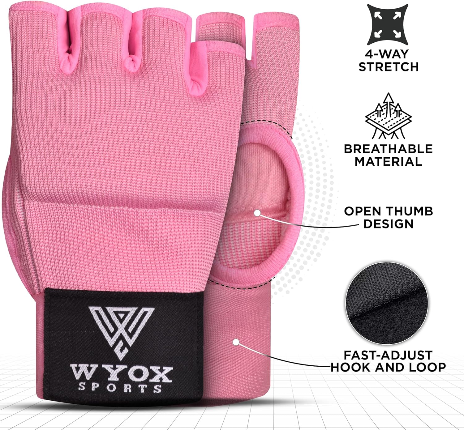 WYOX Gel Boxing Hand Wraps Inner Gloves for Men & Women – 80cm Quick Wrist Strap, Padded Knuckle Support, Fingerless MMA Muay Thai Kickboxing Wraps for Training, Punching & Martial Arts
