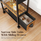 Narrow Side Tables with Drawer for Small Spaces, Small End Table Slim Nightstand with Wheels, Space Saving Skinny Thin Bedside Sofa Coffee Desk with Storage Bag for Bedroom Living Room Couch