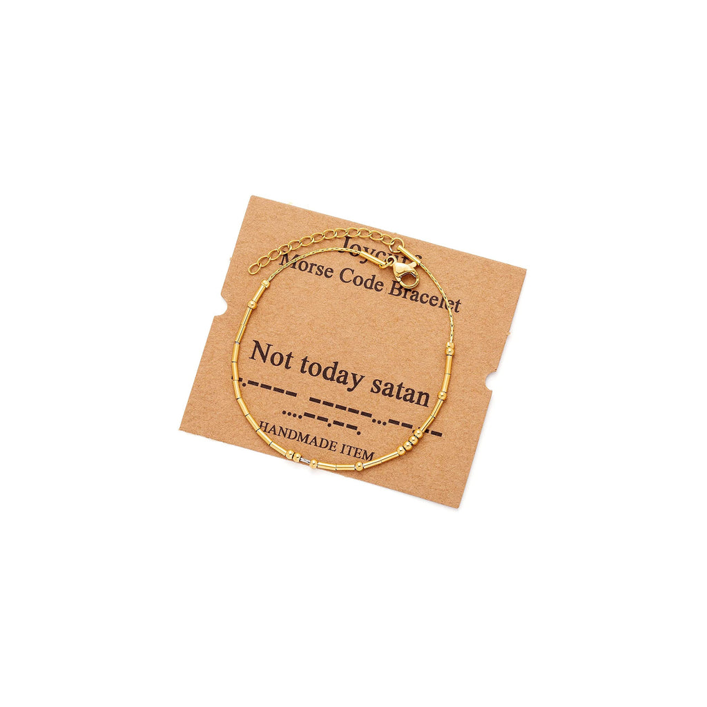 Bracelets JoycuFF Not Today Satan en code Morse pour femmes Cadeaux inspirants pour amis Anniversaire Bijoux chrétiens dorés pour maman Bracelet en acier inoxydable religieux