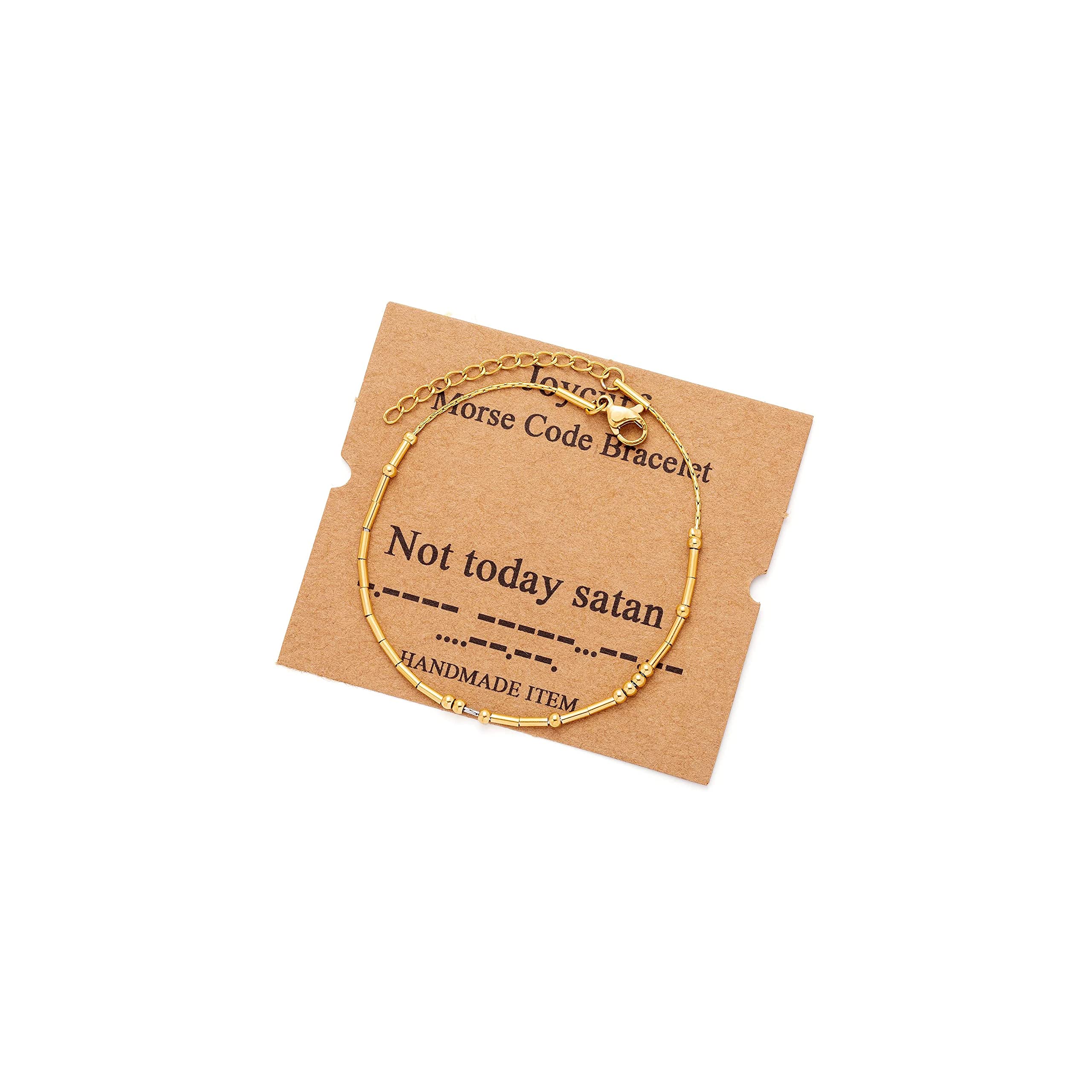 Bracelets JoycuFF Not Today Satan en code Morse pour femmes Cadeaux inspirants pour amis Anniversaire Bijoux chrétiens dorés pour maman Bracelet en acier inoxydable religieux