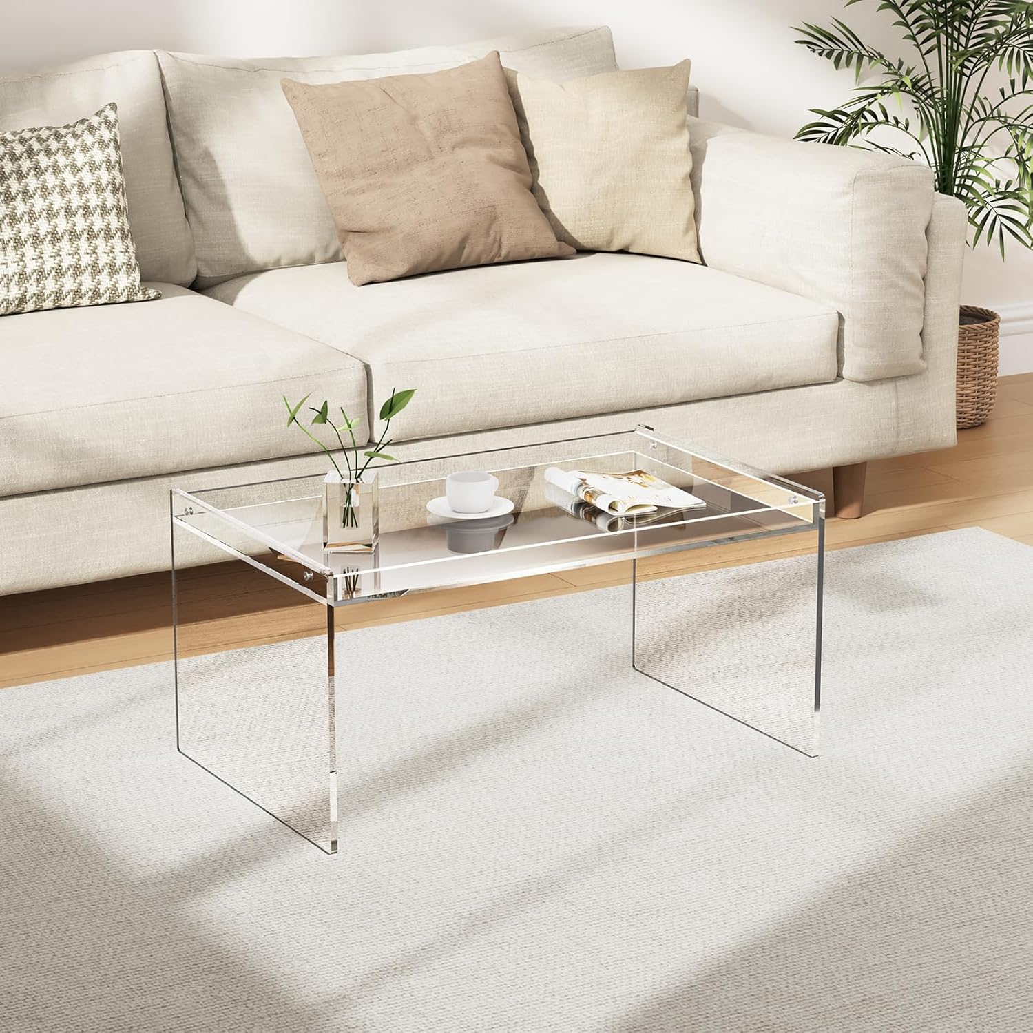 Acrylic Coffee Table, Modern Clear Rectangle Lucite Table for Living Room, Bedroom, Office (Clear, 31.5" L*19.7" W *15.7" H)
