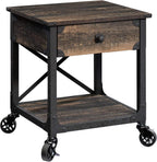 Sauder Steel River Side Table, L: 22.44" x W: 21.65" x H: 23.11", Carbon Oak Finish