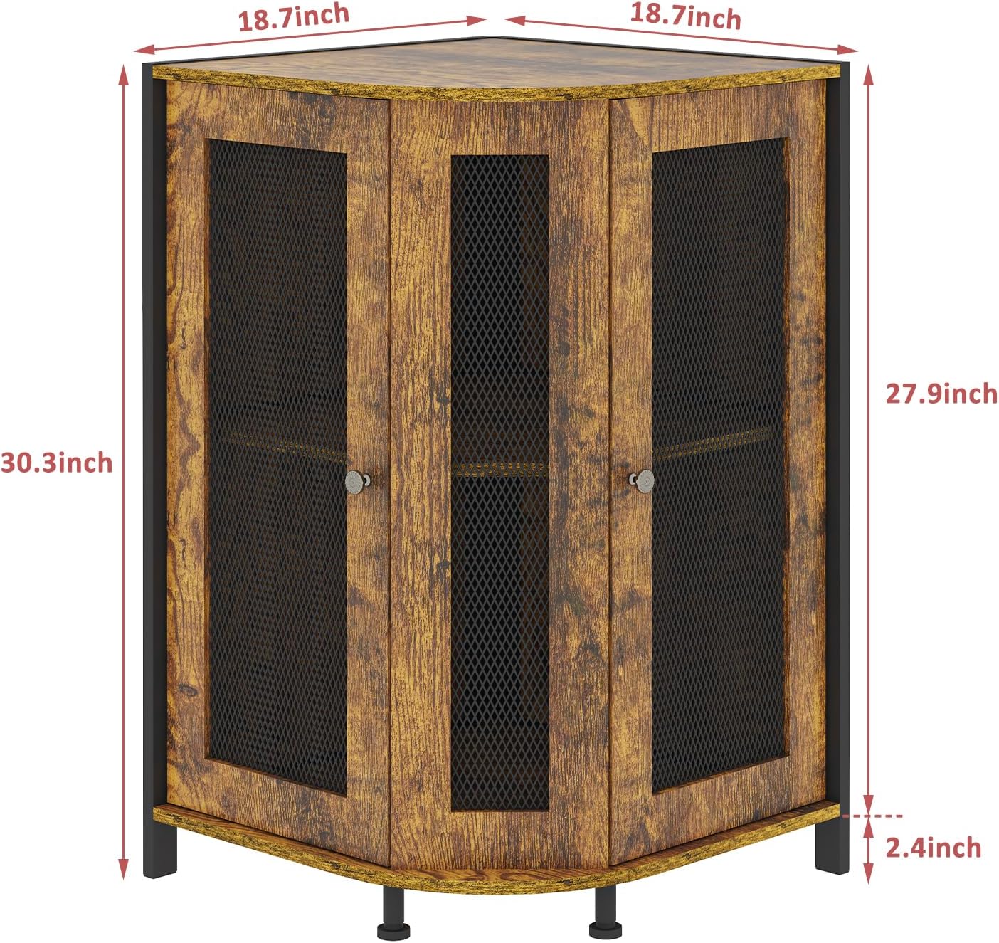 keomaisyto Coffee Bar Cabinet, 3-Tier Corner Coffee Cabinet with Storage Shelf & 18.7" Countertop, Rustic Wood Corner Bar Station with Magnetic Door for Kitchen/Entrance/Living Room/Dining Room