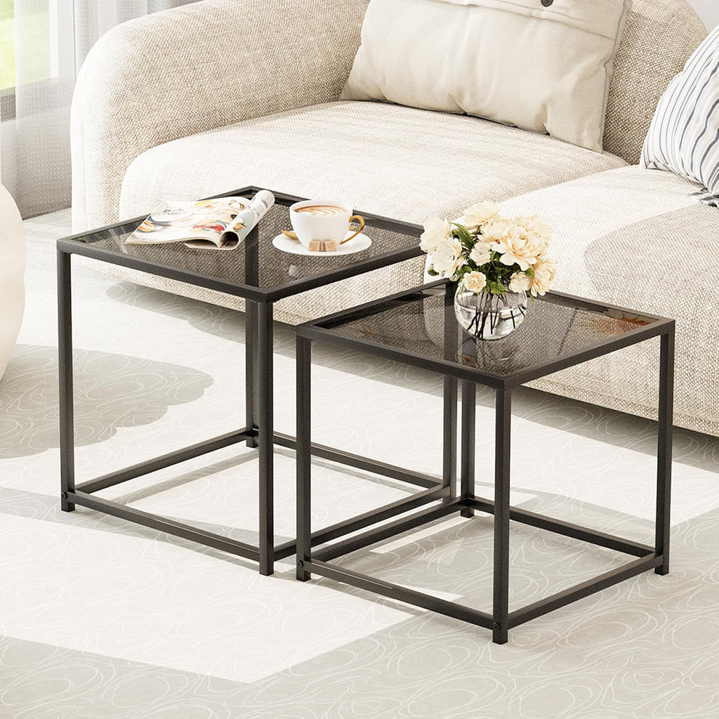 Garden 4 you Coffee Table Set of 2, Modern Engineered Wood Nesting Table, Metal Frame Square Center Table Set, Side Tables, Nesting Coffee Table for Living Room, Bedroom and Small Spaces, 23.6in Gold
