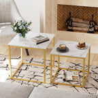 VILAWLENCE Coffee Table Set of 2, Modern Gold Glass Side Table, Metal Frame Square End Table, Center Tables, Nesting Coffee Table for Living Room, Bedroom and Small Spaces, 23.6in