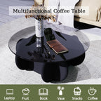 Glass Top Coffee Table Modern Elegant Round Coffee Tables with Solid Wood Legs and Tempered Glass Tabletop for Living Room Home Small Space Reception Office Tables 31.5"
