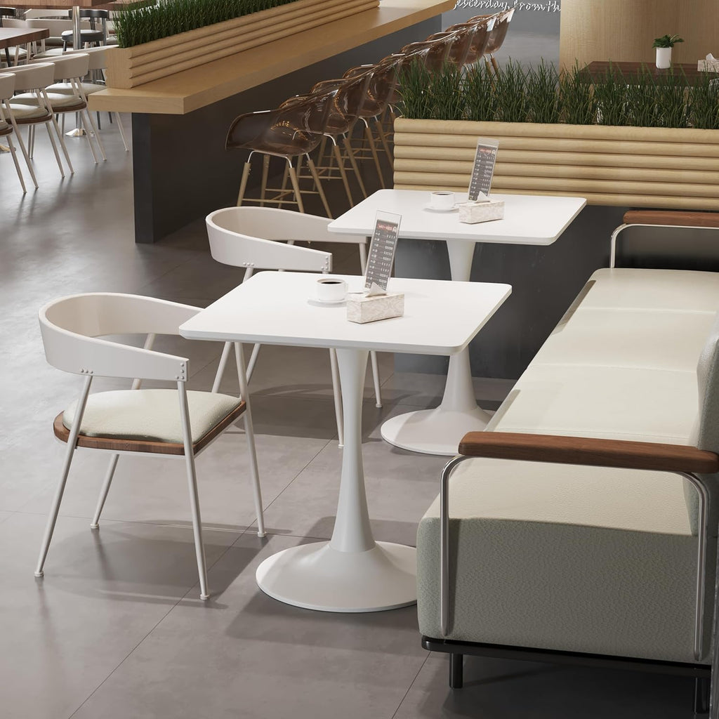 White Square Tulip Table for 2 Person, 24 Inch Small Dining Table with Pedestal Base for Two, Mid Century Modern Tulip Tables for Kitchen, Living Room, Cafe, Coffee, Office, Bistro, Pub, Bar, Wood Top