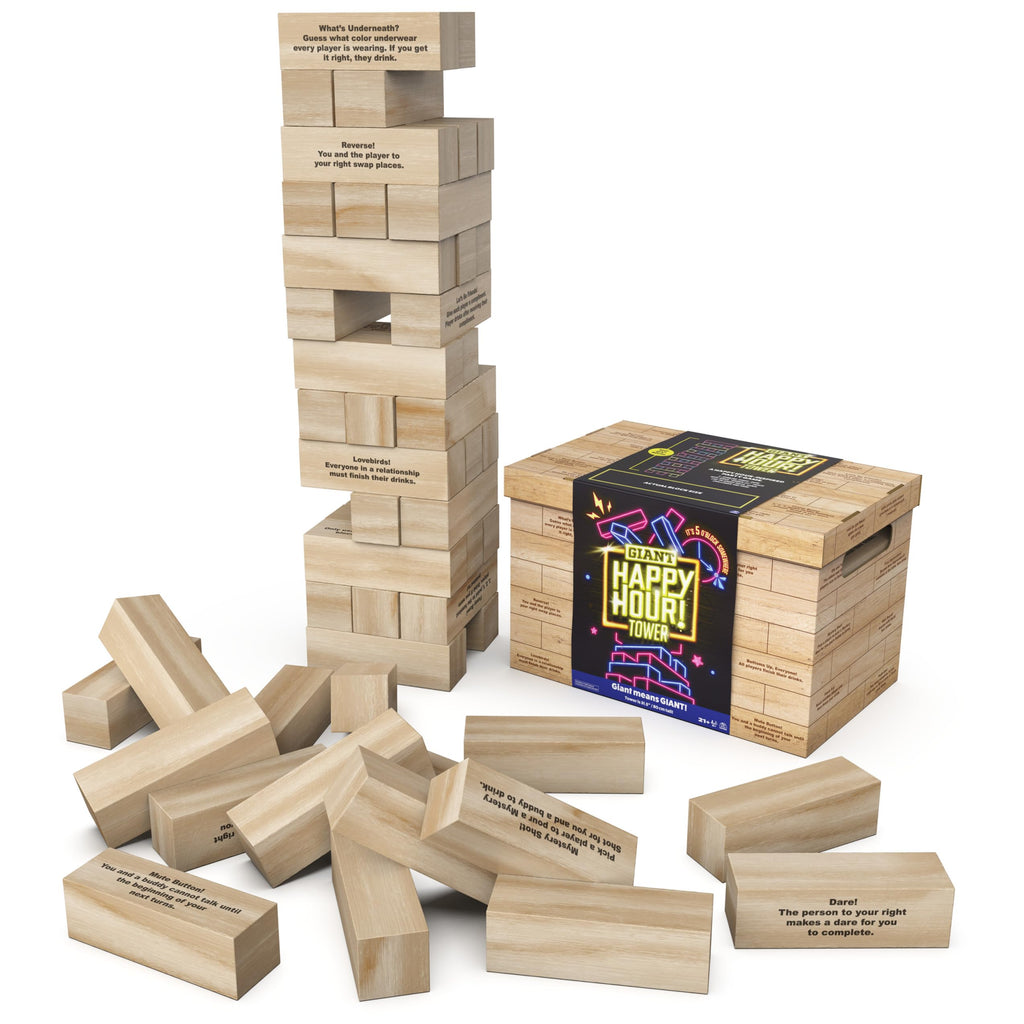 スピンマスターゲームズ、ハッピーアワータワー、巨大ジャンブリング木製ブロック、大学ゲーム、バチェロレッテパーティー、ハウスパーティー、18歳以上向け