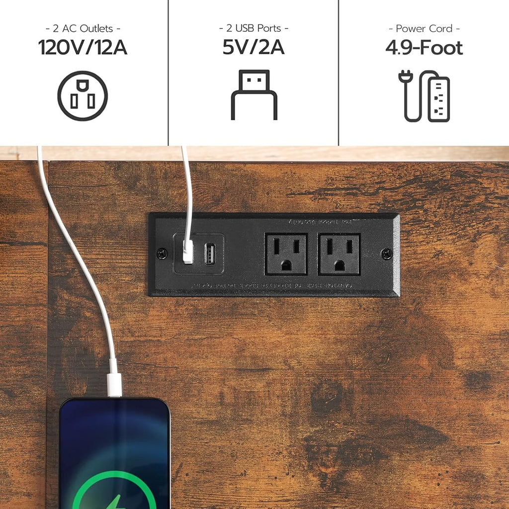 HOOBRO Bar Table with Charging Station, Rectangular Pub Table, High Top Coffee Table, Counter Bar Height Table, Narrow Long Dining Table, 35.4" L x 15.7" W x 35.6" H, Rustic Brown and Black BF90UBT01