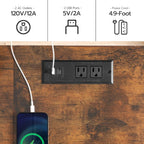 HOOBRO Bar Table with Charging Station, Rectangular Pub Table, High Top Coffee Table, Counter Bar Height Table, Narrow Long Dining Table, 35.4" L x 15.7" W x 35.6" H, Rustic Brown and Black BF90UBT01