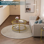SAYGOER Round Glass Coffee Table 2 Tier Coffee Tables with Storage Shelf for Large or Small Space Modern Simple Center Table with Gold Frame for Living Room Home Office, Easy Assembly…