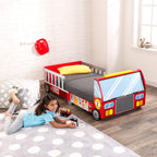 KidKraft Fire Truck Wooden Toddler Bed with Guard Rails, Children's Furniture - Red, Gift for Ages 15 mo+