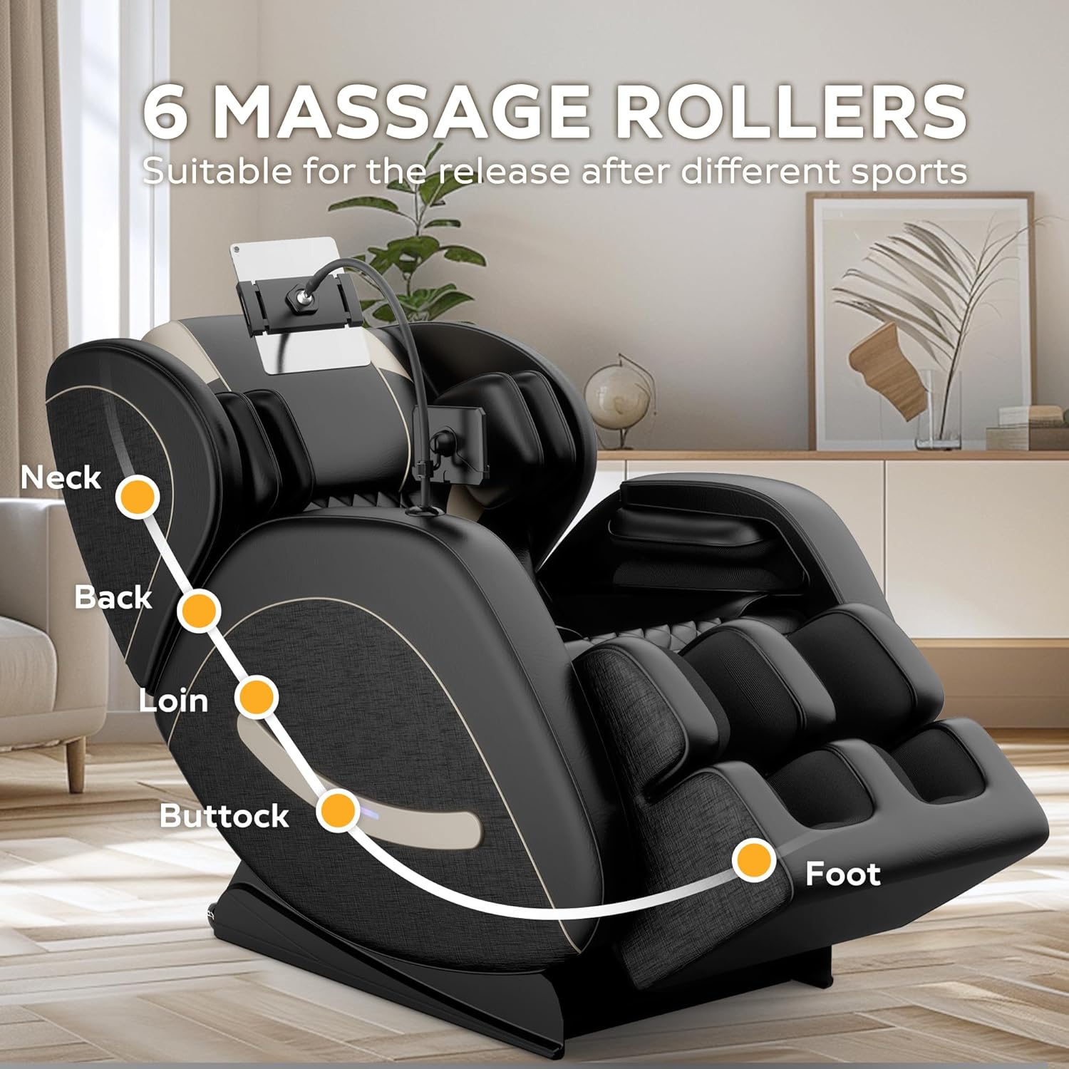 Massage Chair Full Body, Zero Gravity Massage Chair with Auto Modes, Airbag Massage, 6 Fix Point Rollers, Foot Massage, Heating, Touch Screen Controller, Home Relaxation Recliner with Massage, Black