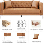 HIFIT 79'' Modern Sofa Couches for Living Room, 3 Seater Sofa with Deep Seats and 2 Pillows, Handmade Button Tufted Leather Couch for Apartment | Office 79''W x 30''D x 30''H, Brown