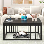 FOLUBAN Black Coffee Table, Modern Square Center Table for Living Room, Industrial Rustic Wood and Metal Cocktail Tea Table, 31.5 Inch