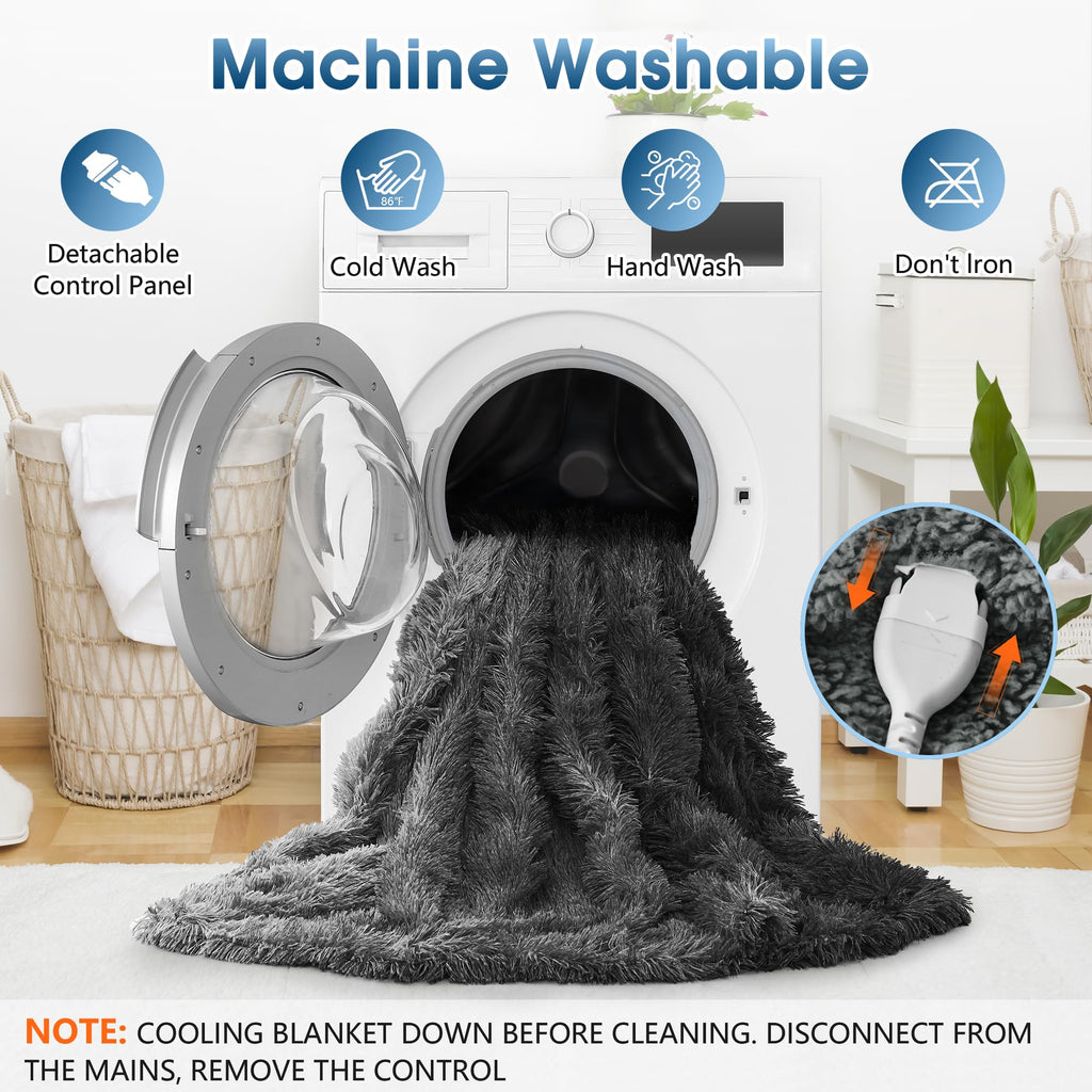 Elektrische Heizdecke mit Kunstpelz, Größe mit flauschigem Sherpa-Rücken, wärmende Plüschdecke Geschenk, weiche Heizdecken mit 10 Wärmeeinstellungen, 5 Zeiteinstellungen, ETL 50"x60", Anthrazitgrau