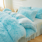 Fluffy Pink Faux Fur Comforter Cover Set，Fluffy Fuzzy Plush Pink Bedding 3Pcs (1 Faux Fur Duvet Cover +2 Fuzzy Pillowcases) Pink Fluffy Bed Set (Pink, Queen)