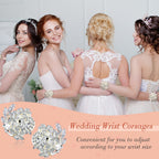 MTLEE 2 Pieces Rhinestone Wrist Corsage Wedding Corsage Wristlet Bracelet Silk Wrist Flower with Peal and Diamond for Wedding Bridesmaid Bridal Shower Prom Party(Silver Ivory)