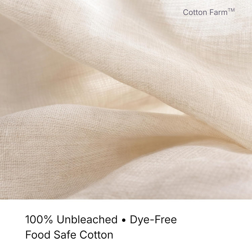 Cotton Farm Grade 100 Cheese Cloths for Straining & Cooking, 18 × 18 Inch, 100% Unbleached Cotton Cheesecloth, Butter Muslin, Finished Edge, Reusable & Pre-Washed