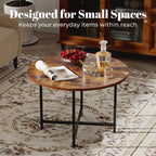 Round Coffee Table, Small Coffee Tables for Living Room, Wood Coffee Table with Metal Frame, Floor Table Desk for Sitting on The Floor, Home, Office, Farmhouse, Rustic Brown (23.6"D x 17.7"H)