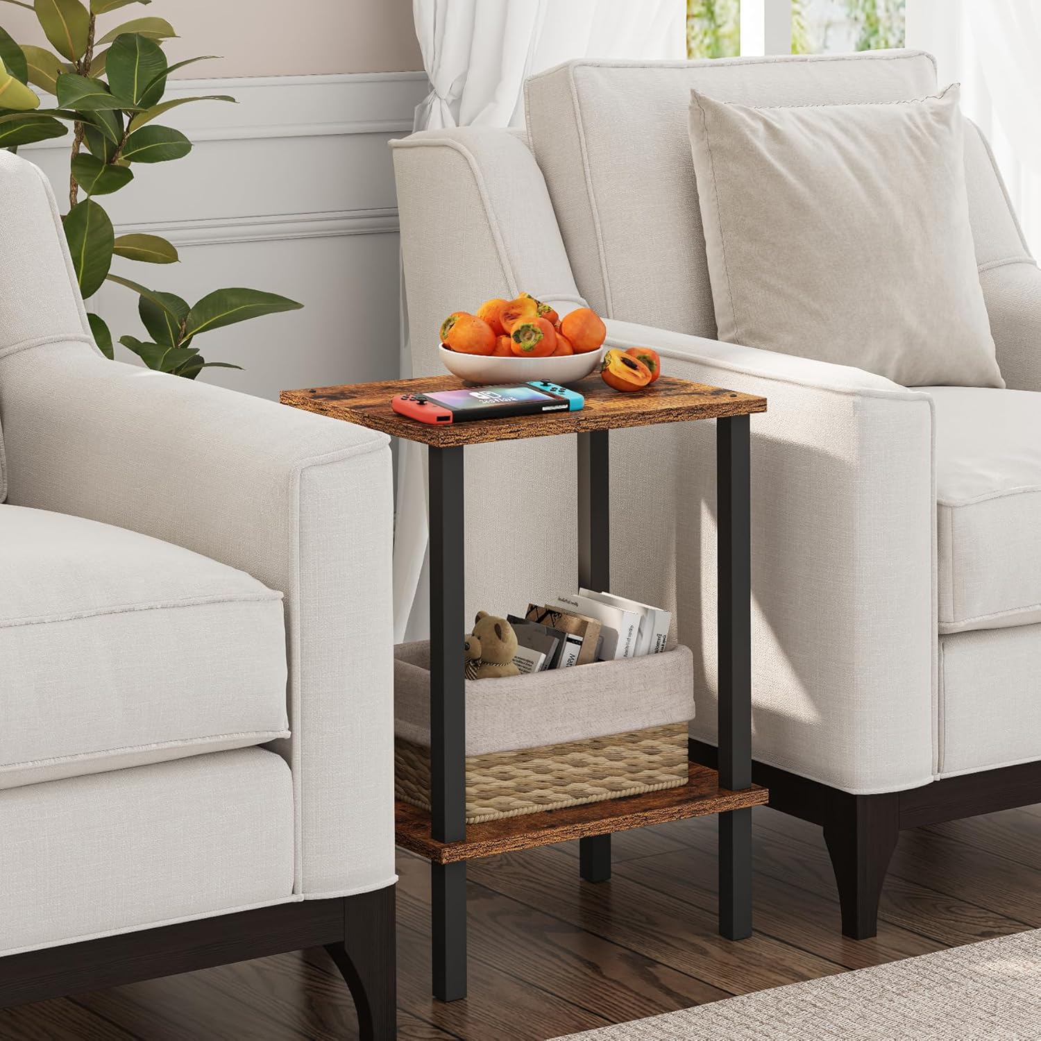 TUTOTAK End Table, Set of 2, Side Table, Nightstand, 2-Tier Storage Shelf, Sofa Table for Small Space, Living Room, Bed Room TB01BB035