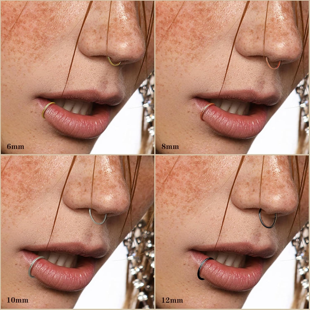 LOYALLOOK 18/24Pcs Hypoallergenic Nose Rings Hoops 316L Surgical Stainless Steel Lightweight Small Piercing Jewelry for Women Men Cartilage Tragus Helix