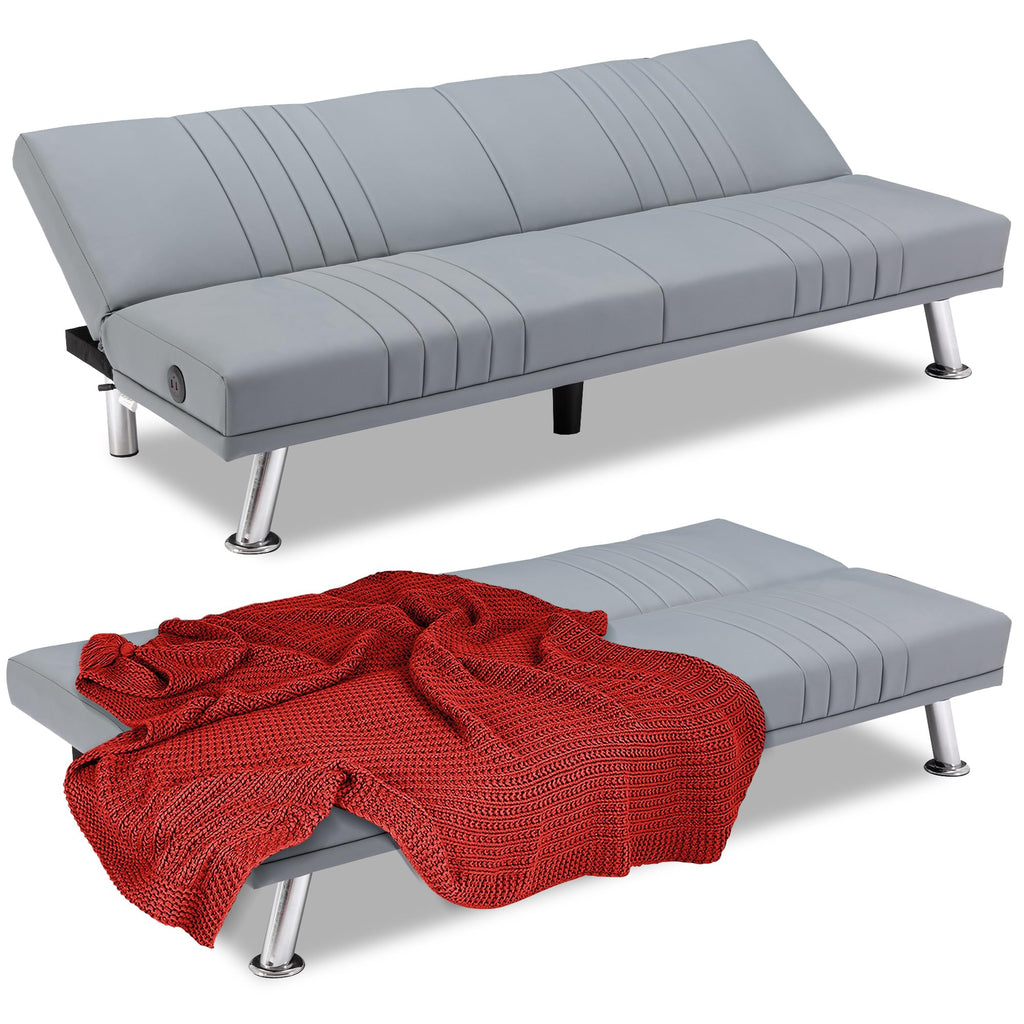 VECELO Modern Couch Bed, Convertible Sofa Bed/Folding Sleeper Couches Faux Leather Futon for Living Room, Futon Sofa Bed, Brown