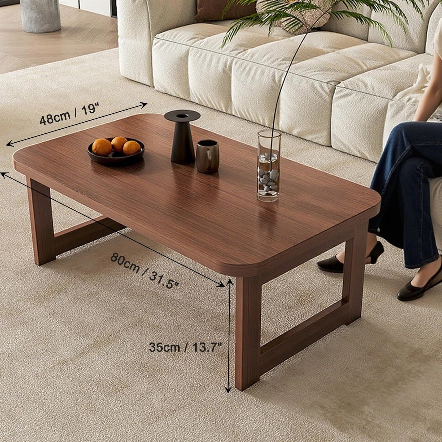 Japanese Folding Coffee Table, Bamboo Foldable Floor Low Tables for Sitting On The Floor, No Assembly Portable Tea Table for Dinning Zen Living Room (31.5"x19"x13.7")
