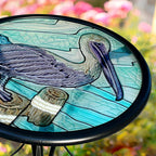 HONGLAND Outdoor Side Table, Small Outdoor Table, 12" Round Patio Side Table End Table, Glass Plant Stand, Small Bistro Coffee Table for Garden Patio Porch Living Room (Pelican)