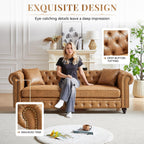 Modern Chesterfield Sofa Set for Living Room, 2 Piece Tech Fabric Furniture Sets 3 Seater Couch&Loveseat Sofa with Rolled Arms and Tufted Button, Office, Brown