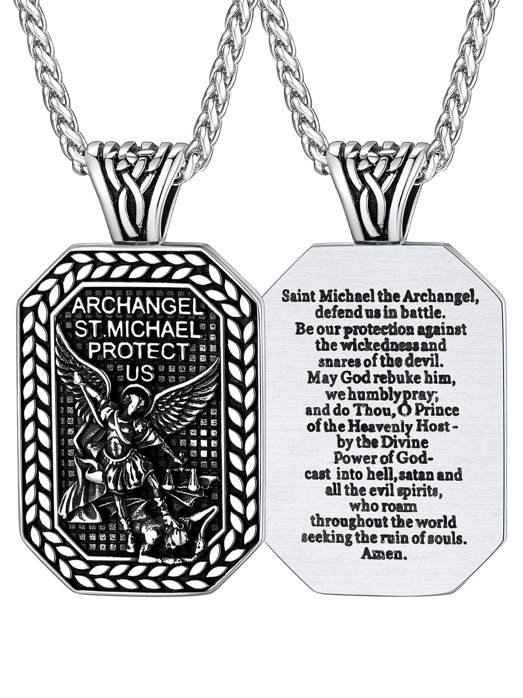 FaithHeart Saint Michael Necklace, Stainless Steel/18K Gold Plated St Michael the Archangel Pendant Amulet for Men Women with Gift Packaging