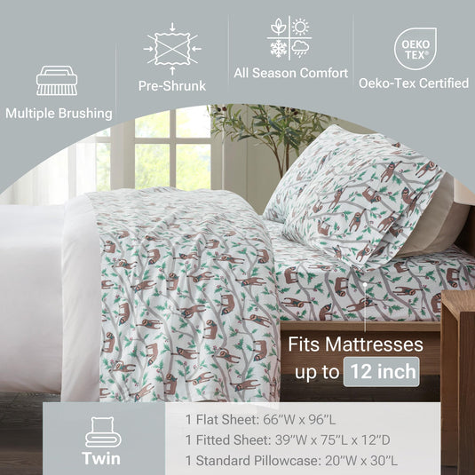 Sleep Philosophy True North Cozy Flannel Warm 100% Cotton Sheet - Novelty Print Animals Stars Cute Ultra Soft Cold Weather Bedding Set, Twin, Pink/Grey Snowflakes 3 Piece