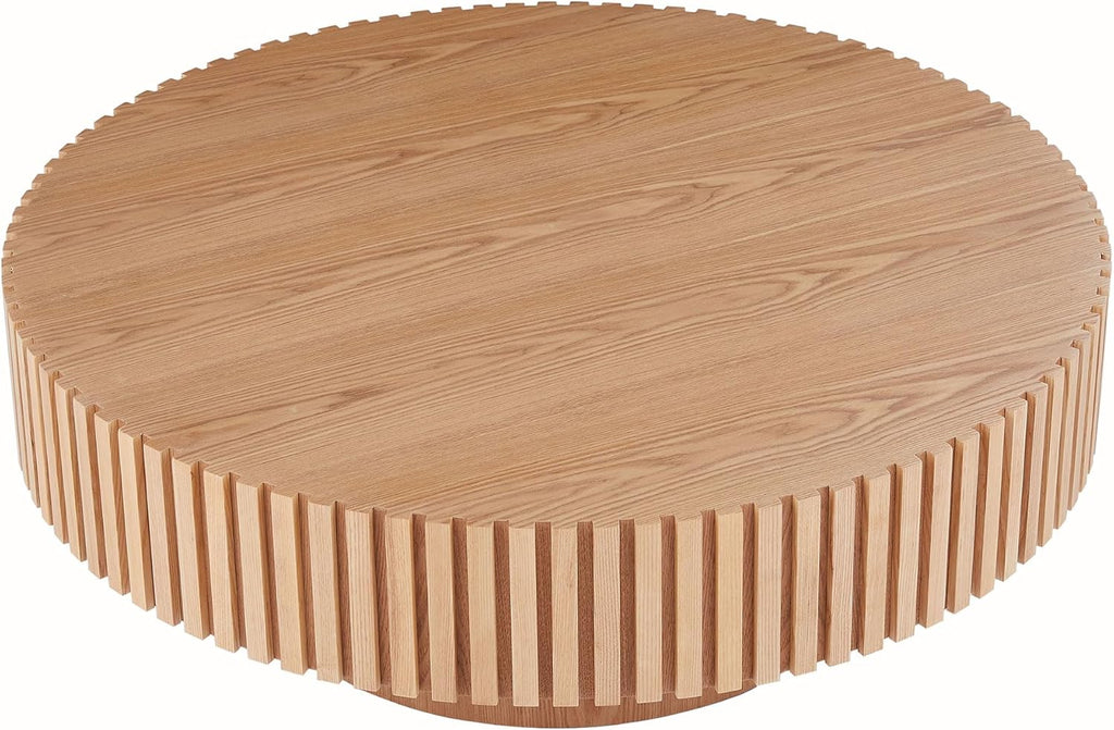 Round Coffee Table for Living Room Contemporary Wood Circle Fluted Coffee Table for Apartment, Easy Assembly ø31.49'', Wood Oak
