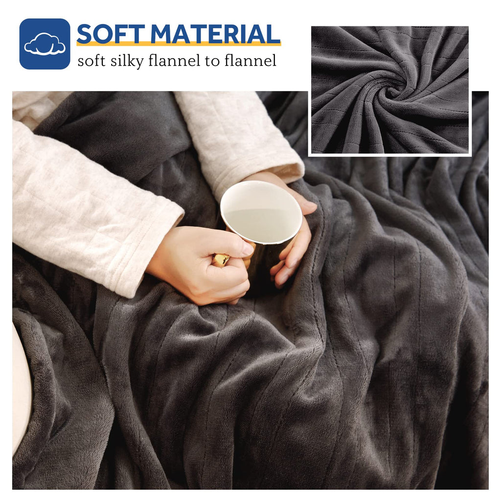 SEALY Electric Blanket Throw, Flannel Heated Blanket with 6 Heat Settings & 2-10 Hours Auto Shut Off, Fast Heating & Machine Washable for Home Office Use, 50x60 Inch, Light Grey
