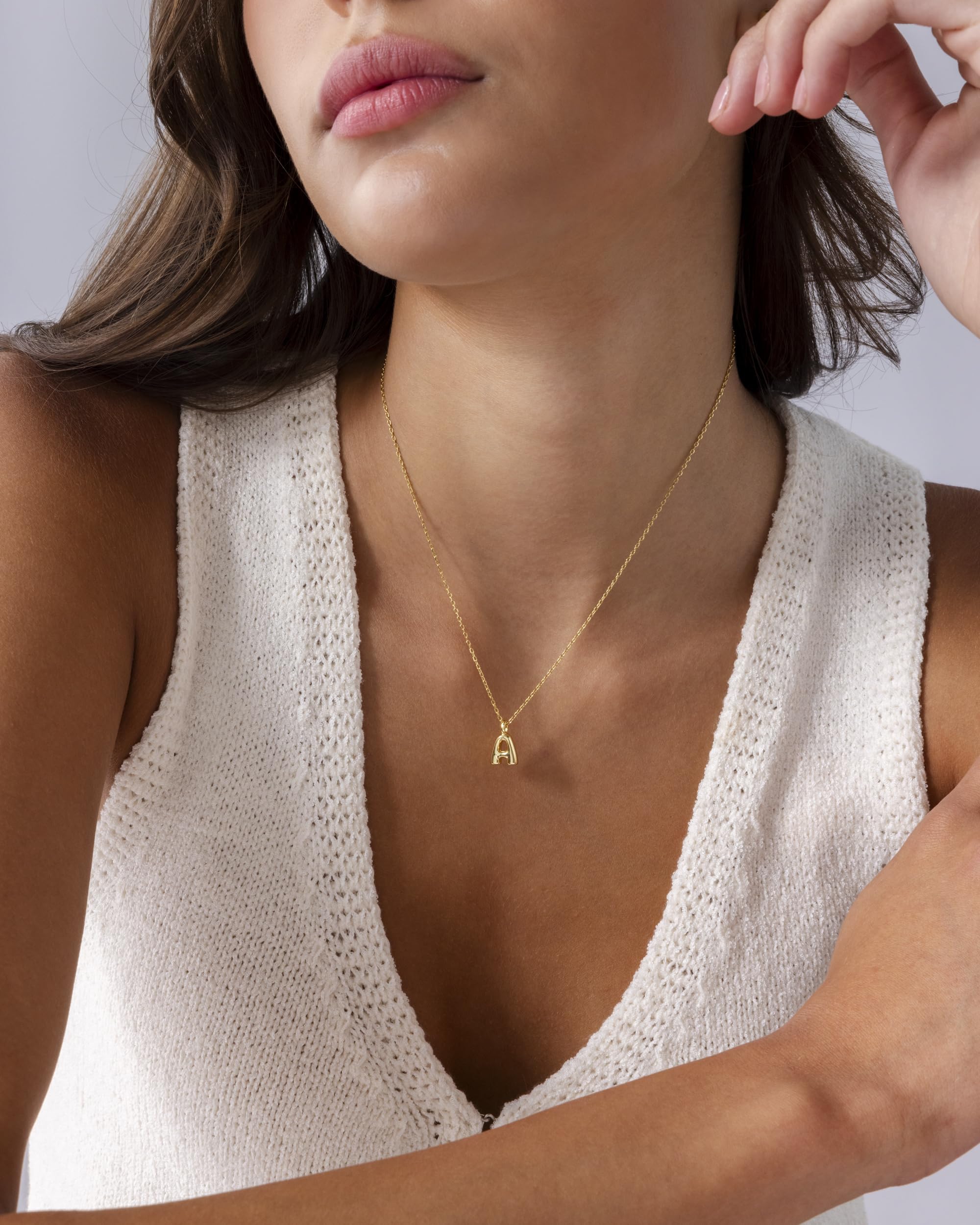 PAVOI 14K Yellow Gold Plated Dainty Chunky Bubble Initial Letter Pendant Necklace for Women - Alphabet Letter S Necklace