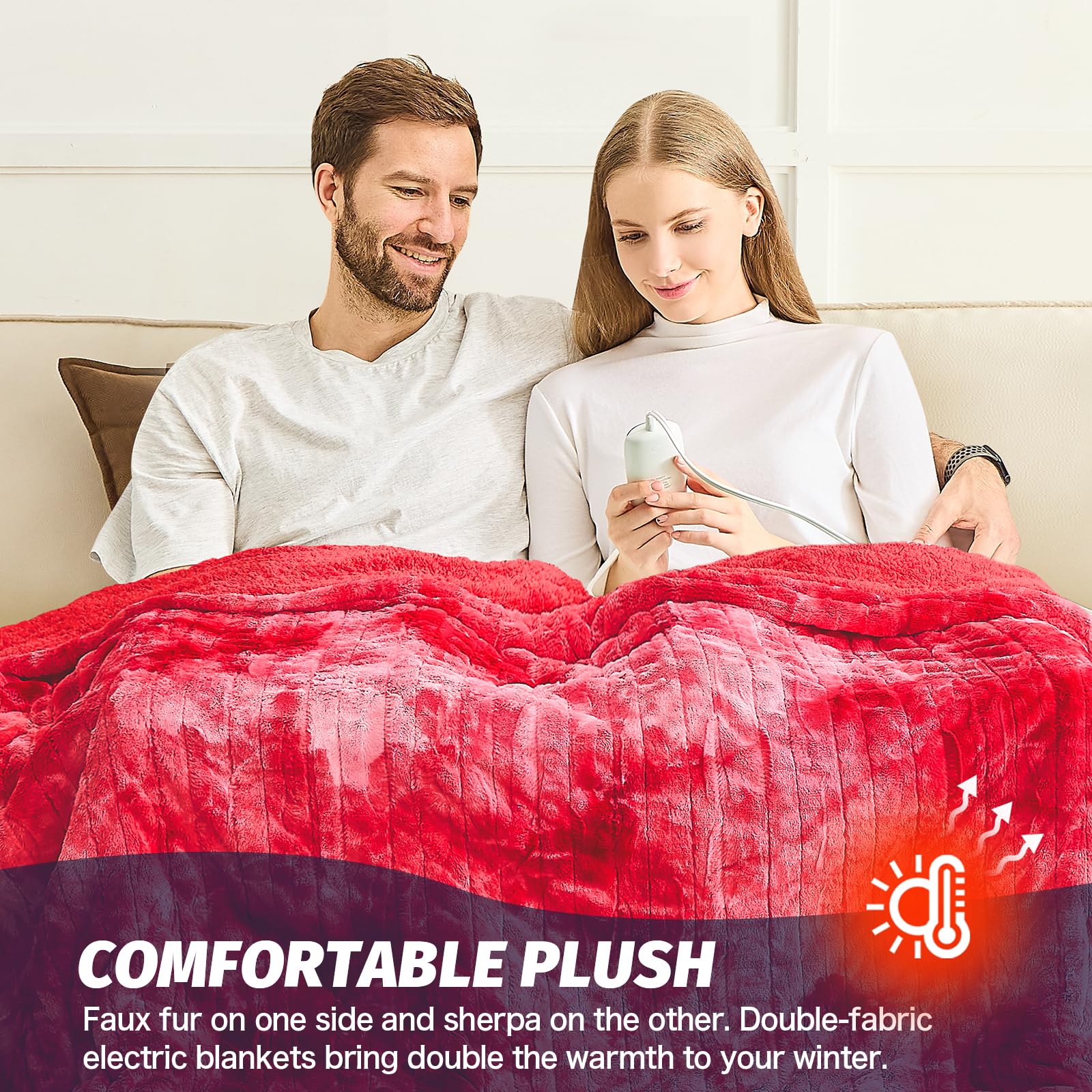 Manta Elétrica Aquecida OCTROT - Manta de Aquecimento em Sherpa de Lã para Sofá, Manta de Aquecimento de Pelo Sintético para Colo com Temporizador de 5 Posições e 10 Níveis de Aquecimento, Certificação ETL&FCC, para Adultos