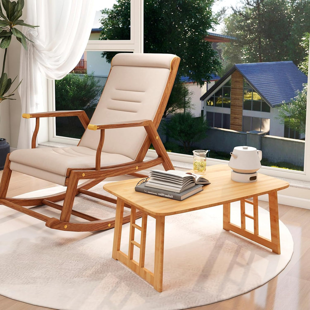 Japanese Folding Coffee Table,Bamboo Foldable Floor Low Table,Chabudai Tea Table for Sitting Tatami Living Room Bay Window,No Assembly (Wood)