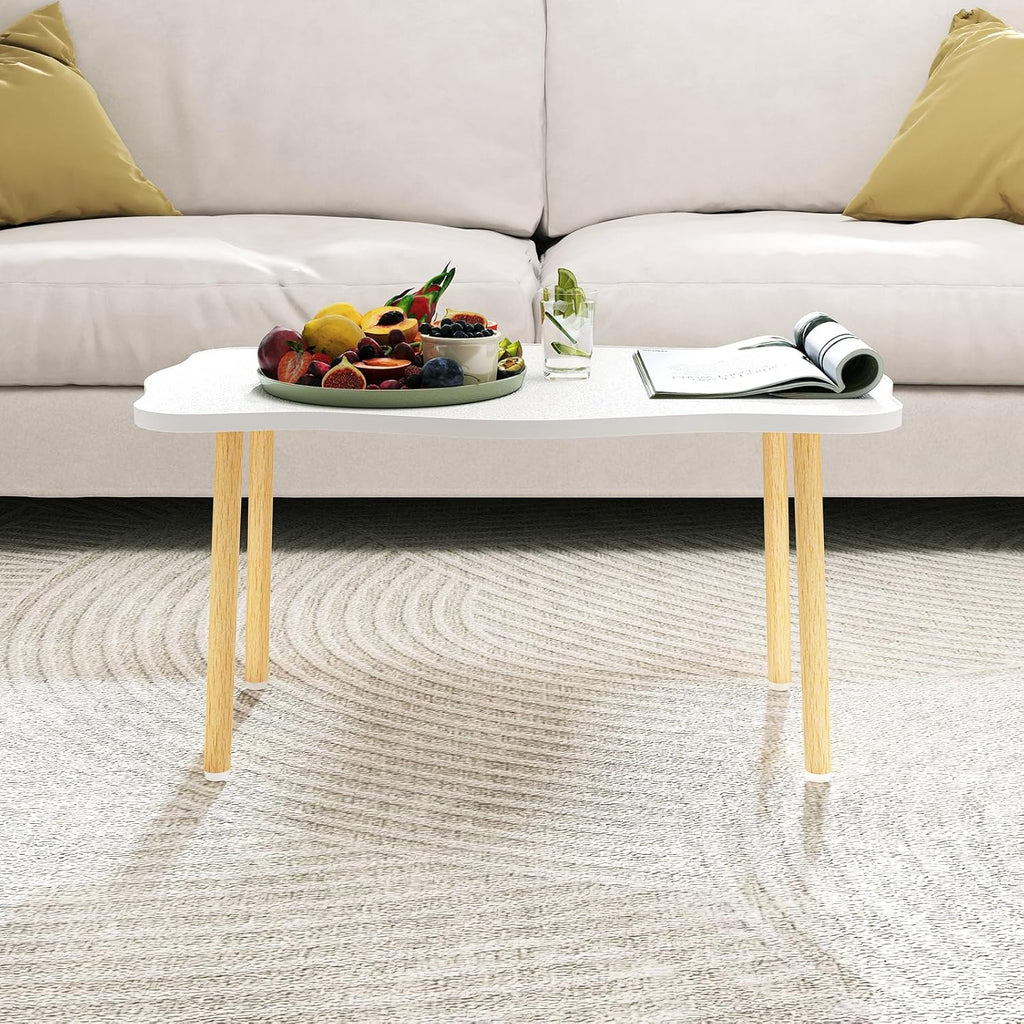 Cookie Coffee Table Low Table with 4 Solid Wood Sturdy Legs, Floor Table Desk for Sitting on The Floor, Storage and Living Room Furniture (White)