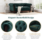 Merax Velvet Chesterfield Sofa, Retro Style Upholstered 3 Seater Leather Couch Rolled Arm for Living Room Bedroom Office, Dark Green