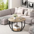 GreenForest Round Coffee Table with 2-Tier Open Storage, 27.6 inch Small Circle Coffee Tables with Adjustable Feet, Modern Mini Center Table for Small Living Room, Grey Wash