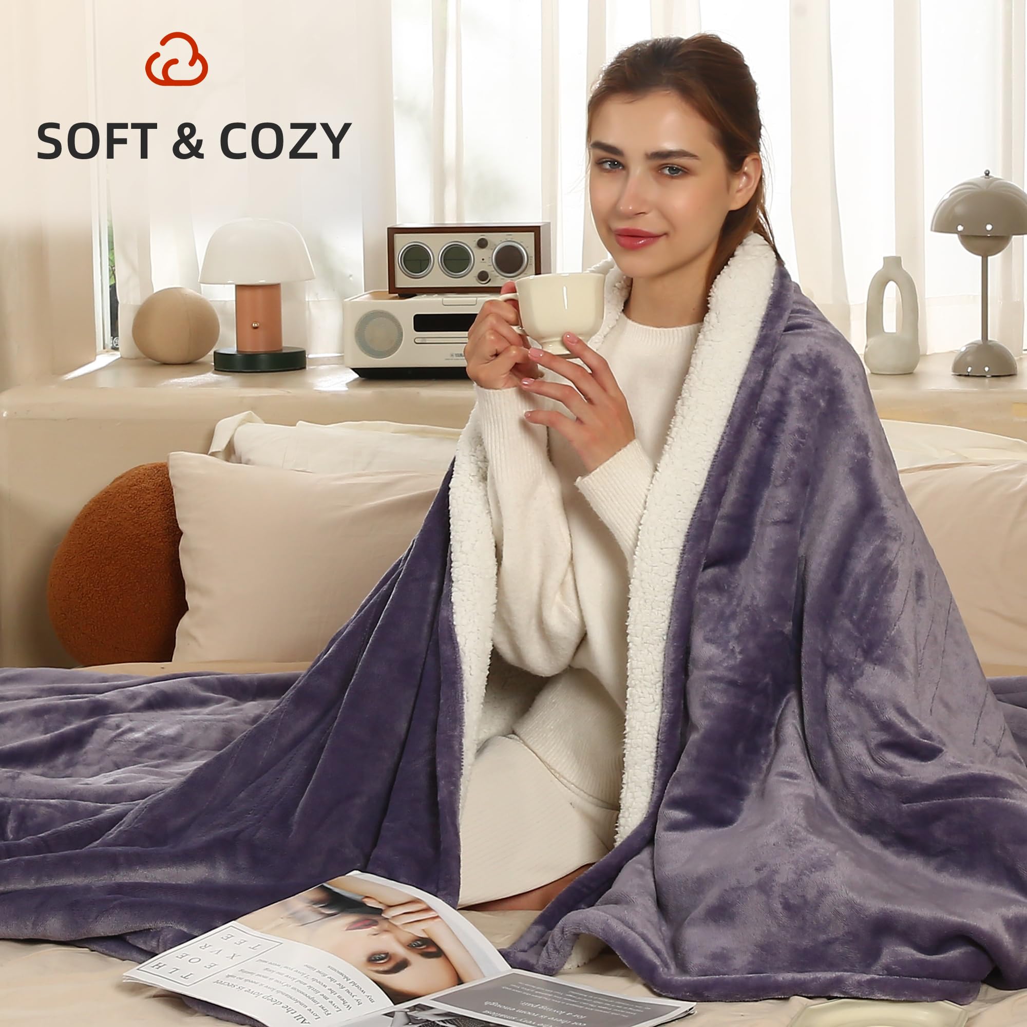 Coperta Elettrica Riscaldata Plaid con 5 Livelli di Riscaldamento e Spegnimento Automatico dopo 4 Ore, Plaid Riscaldato 50"x60" con Certificazione ETL e FCC per Casa e Ufficio, Lavabile in Lavatrice, Grigio Scuro