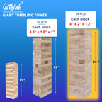 GOTHINK Giant Tumble Tower Game, Large Tumbling Tower Stack to Over 4 FT 54pcs Wooden Jumbo Blocks for Outside Yard Games with Carry Case Timber Stacking Game Night Toy Gift for Kids Adults Family