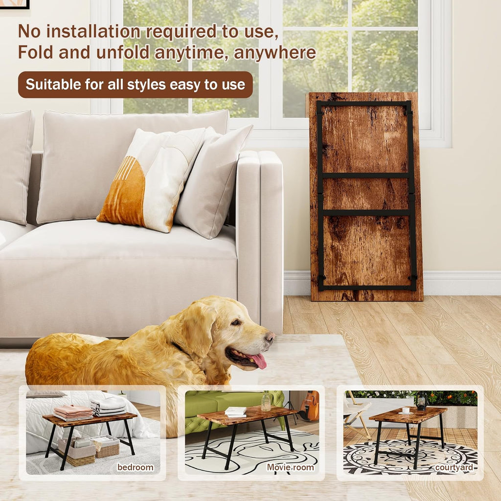 Foldable Rectangular Coffee Table - Stylish and Functional Folding Table for Living Room, Compact Design with Sturdy Frame, Ideal for Apartments, Offices, and Small Spaces,Easy Assembly,Brown