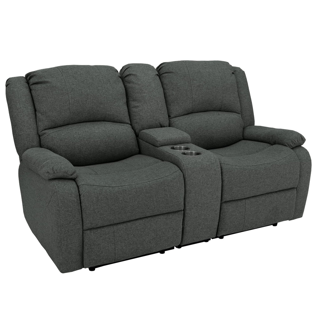 RecPro Charles 67" Double Recliner RV Sofa with Console and Cupholders | Zero Wall Loveseat for Camper | Wall Hugger Couch | Fifth Wheel Theater Seating | Replacement RV Furniture | Oatmeal Cloth