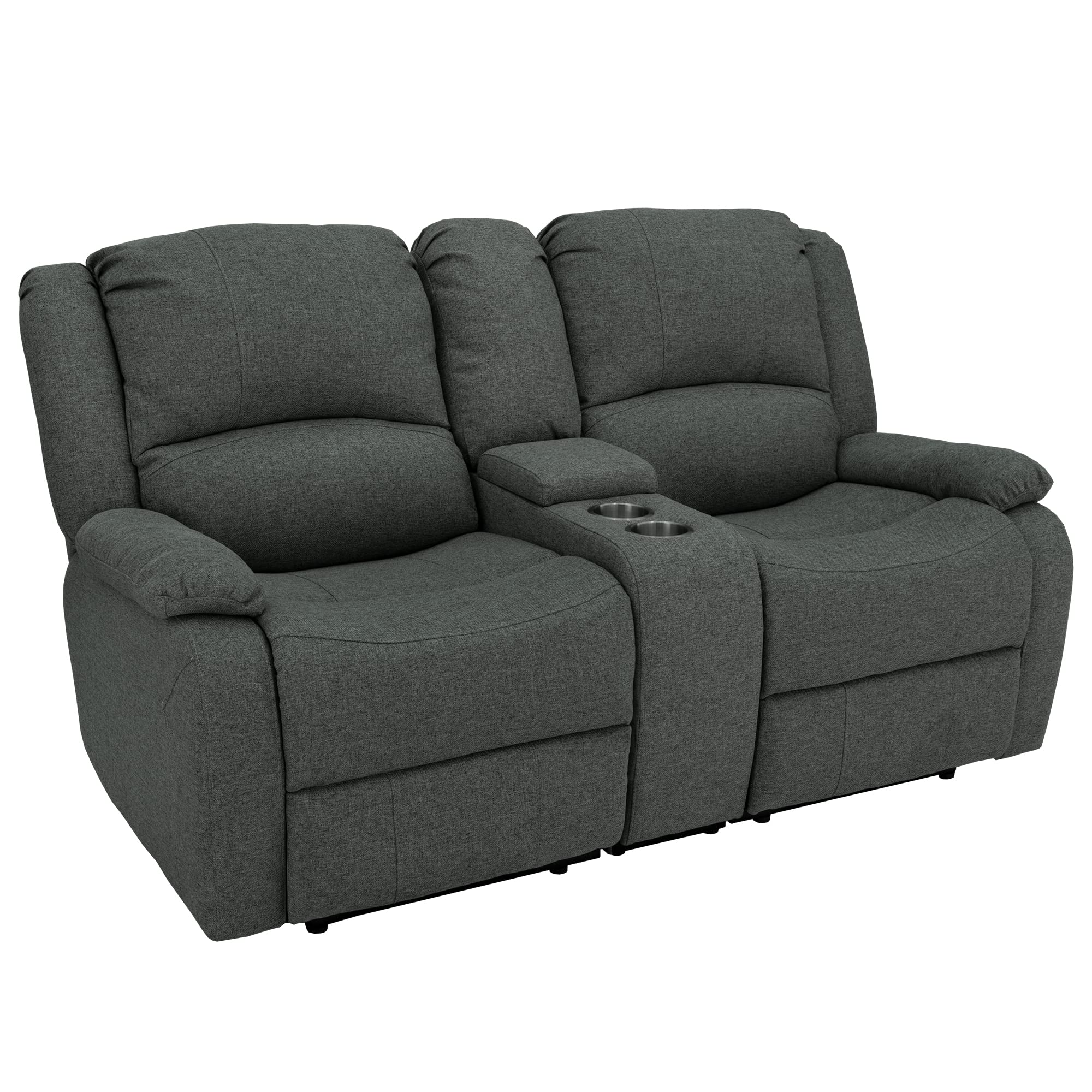 RecPro Charles 67" Double Recliner RV Sofa with Console and Cupholders | Zero Wall Loveseat for Camper | Wall Hugger Couch | Fifth Wheel Theater Seating | Replacement RV Furniture | Oatmeal Cloth