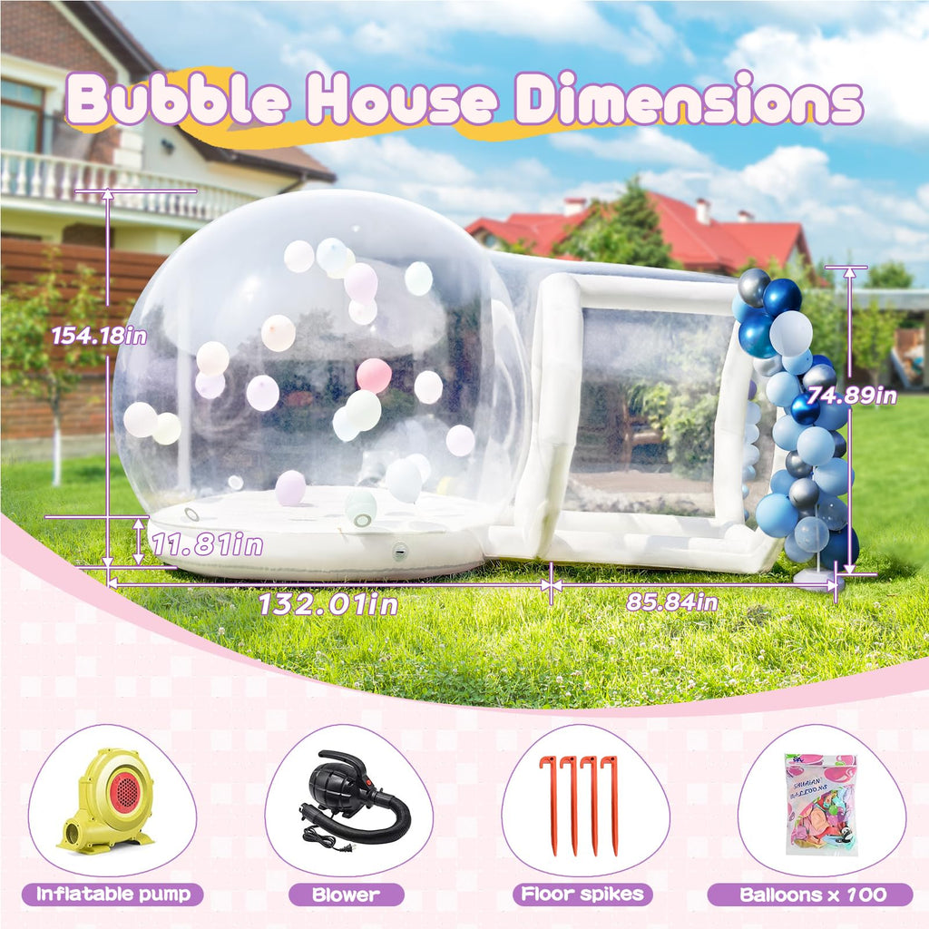 13ft aufblasbares Bubble-Haus für Kinder mit Trampolin, klarer aufblasbarer Bubble-Dom-Zelt mit Gebläse & Pumpe, wasserdichtes Garten-Zelt aus PVC in Gewerbequalität mit 7ft Tunnel, Camping, Party, gewerbliche Nutzung