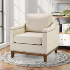 4-Piece Living Room Sofa Set with Coffee Table, Vintage Rivet Couch Sets with Solid Wood Legs, Chenille Sofas Furniture of Ottoman with Storage Space, Armchair, Loveseat and 3-Seat Sofa